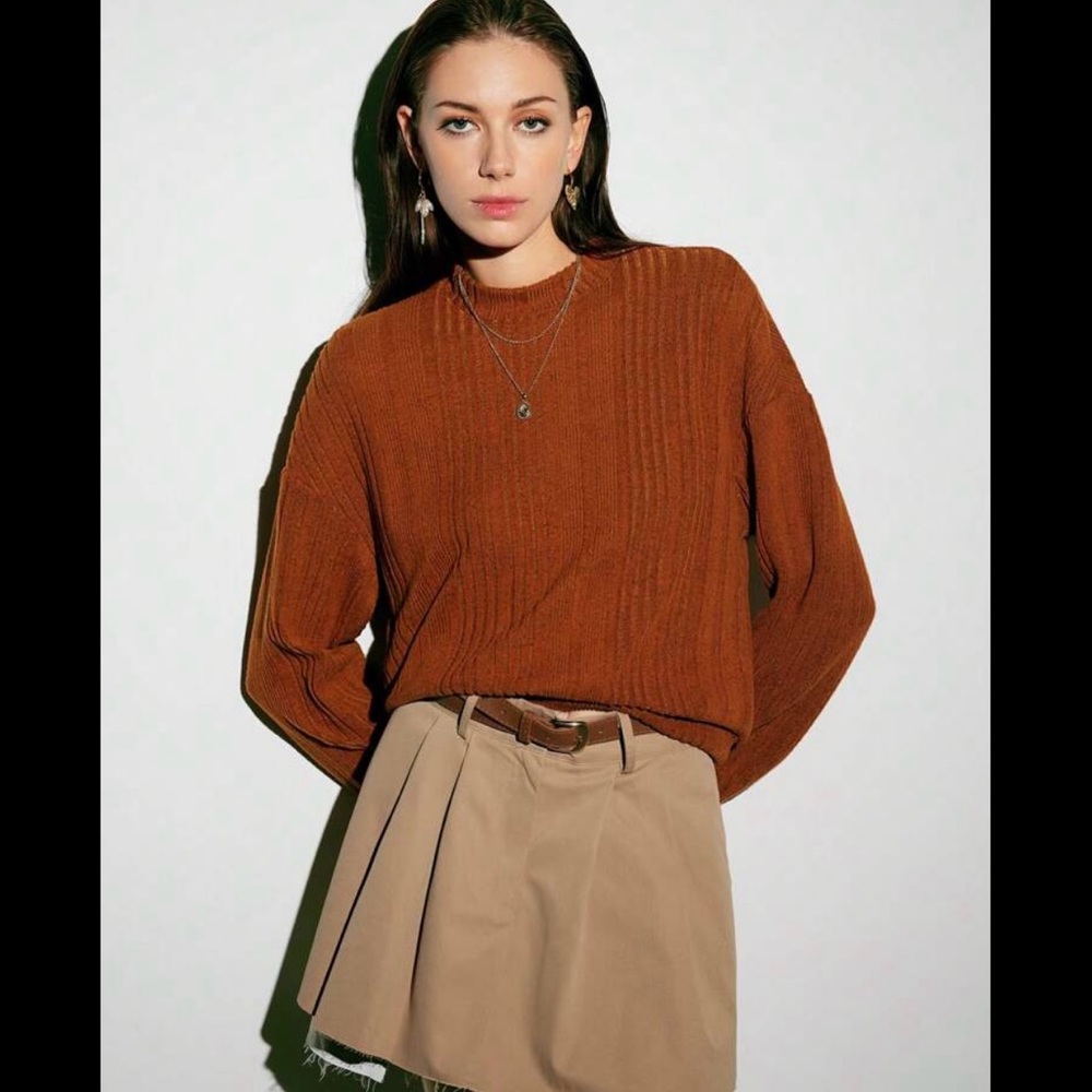 Drop Shoulder Rib-Knit Solid Pullover - image 1